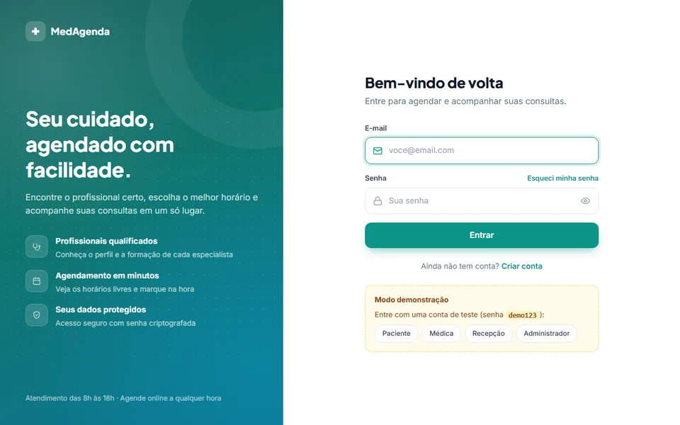 Tela de login do MedAgenda